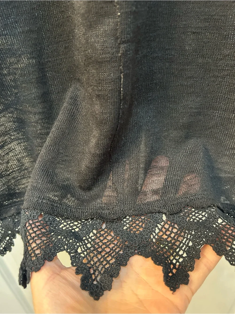 Free People Linen Infused Crochet Lace Trim Cardigan‎ Size M Dark Fairy Gothic